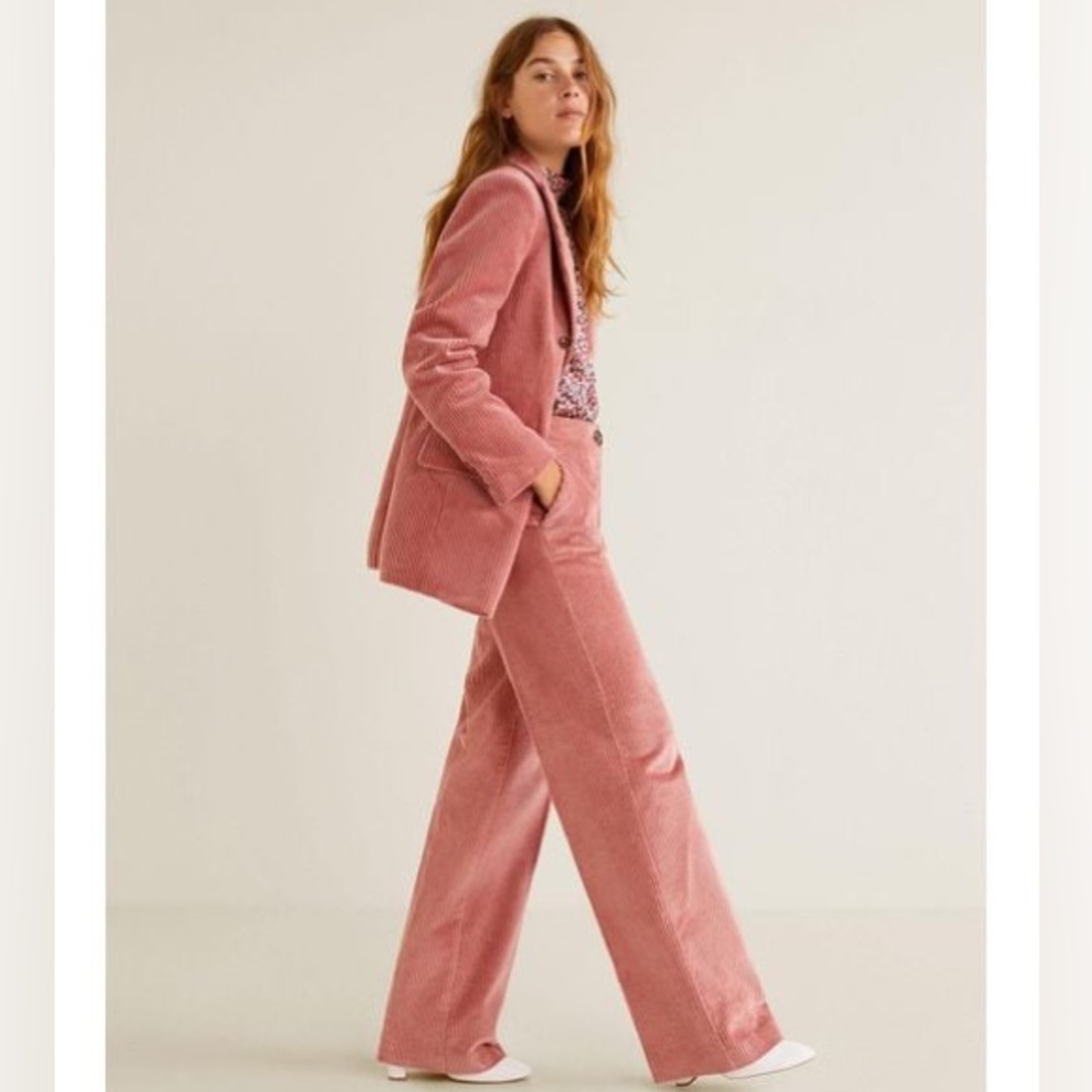 NWT Mango Premium Limited Edition Pink Wide Leg Corduroy Trousers